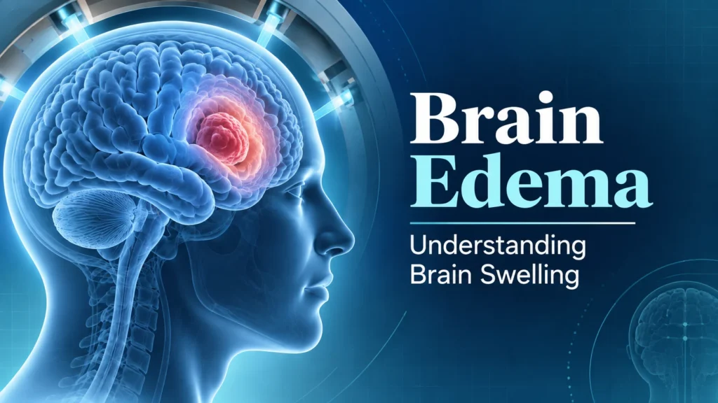 Brain edema and brain swelling illustration