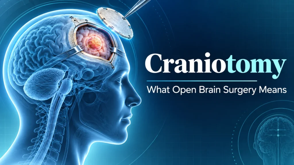 Craniotomy and open brain surgery illustration