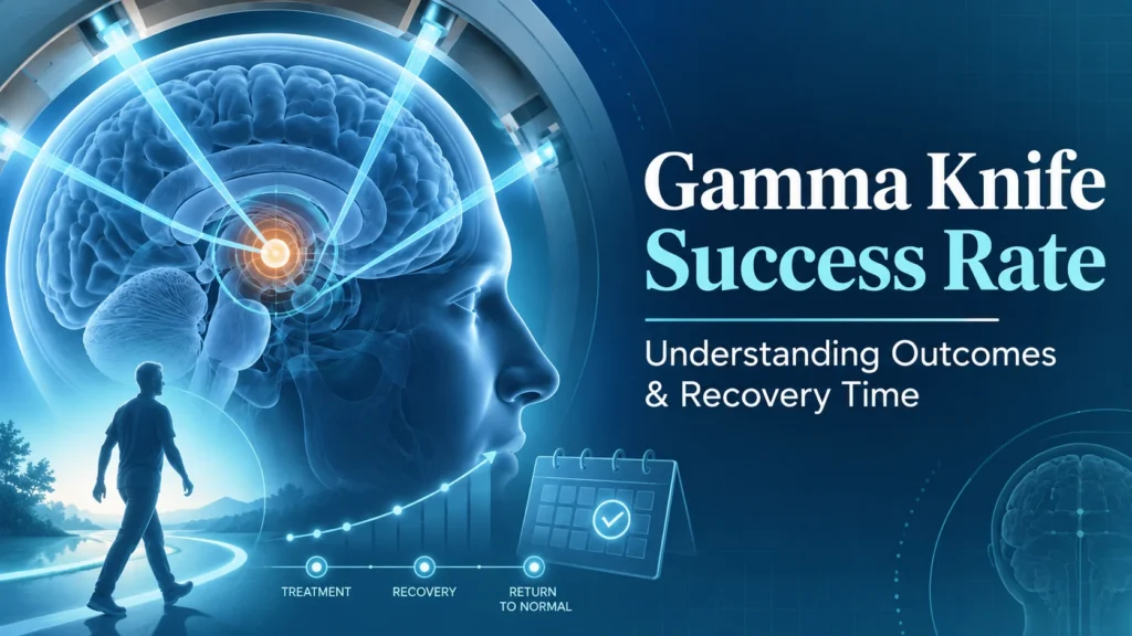 Gamma Knife treatment outcomes and recovery timeline illustration
