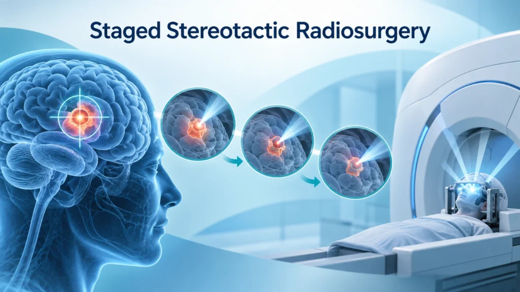 Staged stereotactic radiosurgery treatment illustration
